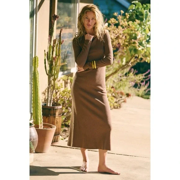 Free People Thermal Hooded Funnel Midi Dress Brown Small